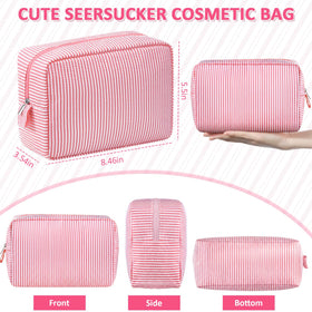 Sanwuta seersucker makeup bags in blue stripe keep cosmetics neatly in a carry-on