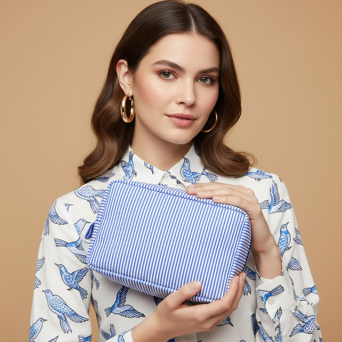 Sanwuta seersucker makeup bags gift-ready set for weddings or bridesmaids