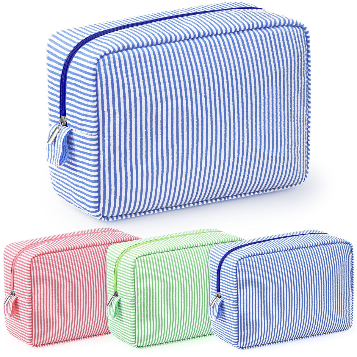 Sanwuta seersucker makeup bags in pink stripe for organized travel storage