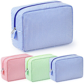 Sanwuta seersucker makeup bags in pink stripe for organized travel storage