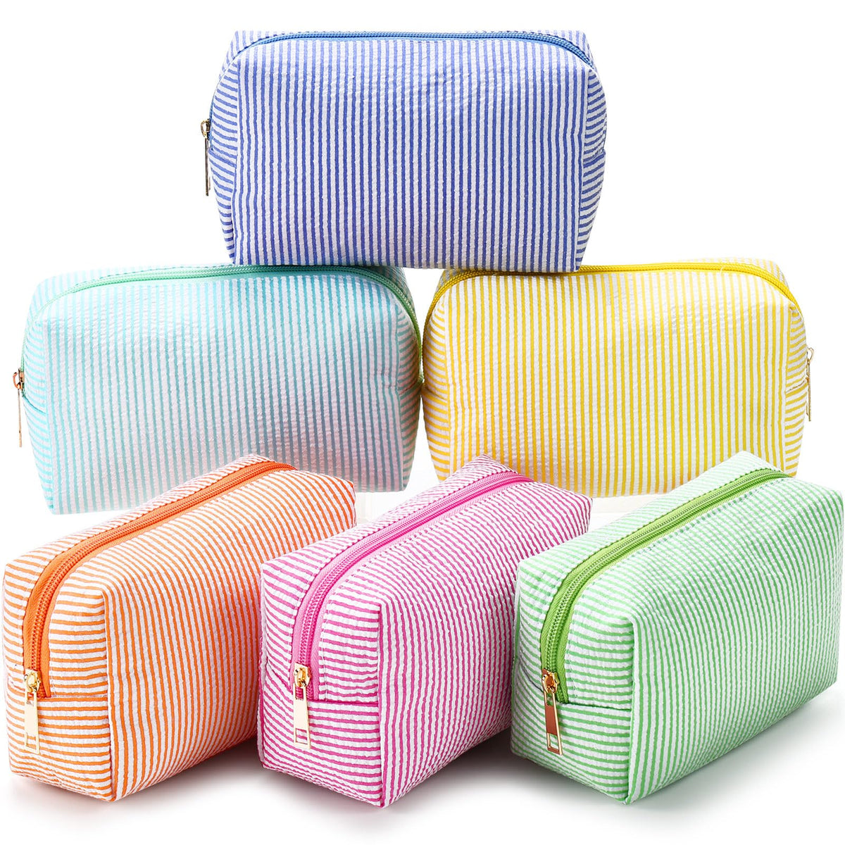 Sanwuta seersucker makeup pouch six-pack for stylish storage on the go.