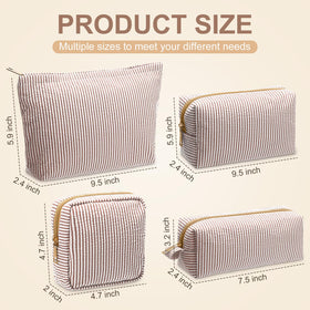 Sanwuta Seersucker large 8-corner pencil case in khaki, sturdy zipper for daily use.