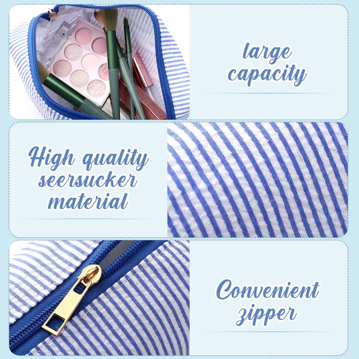 Sanwuta seersucker toiletry bag large keeps skincare items organized during trips and home routines.