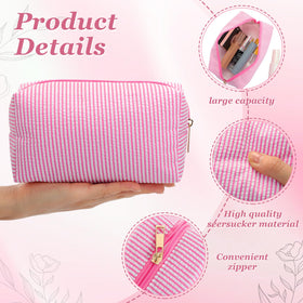 Sanwuta soft seersucker cosmetic pouch in pink, lightweight and easy to clean.