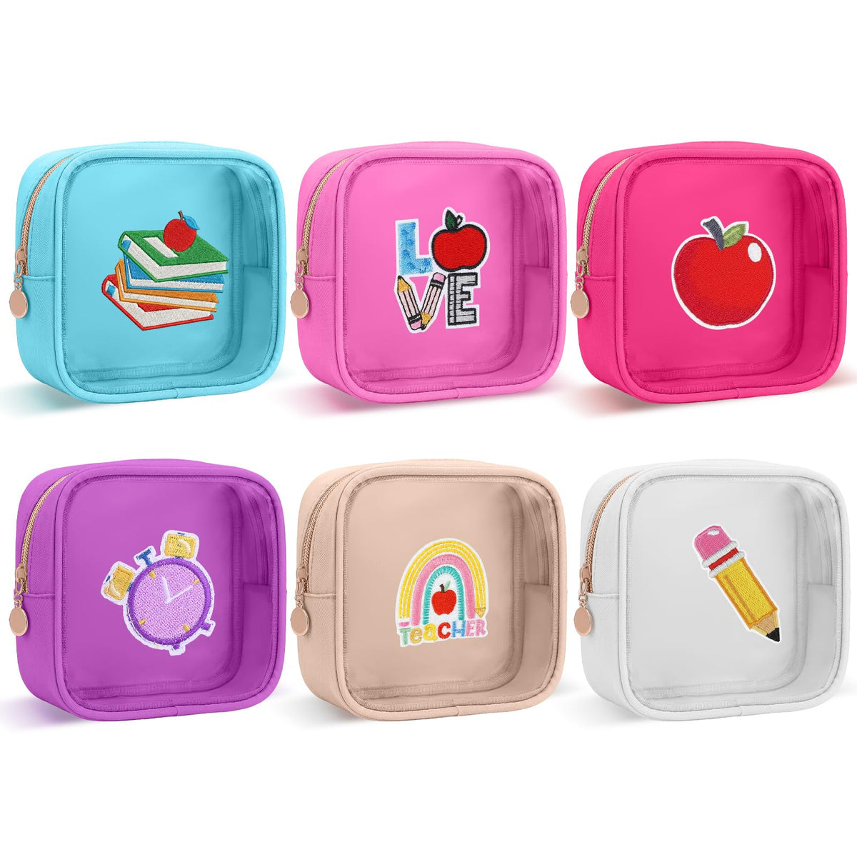 Sanwuta teacher clear makeup bags show six-pack for organized classroom essentials.