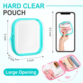 Sanwuta transparent makeup bag showing compact 5x5 inch size.