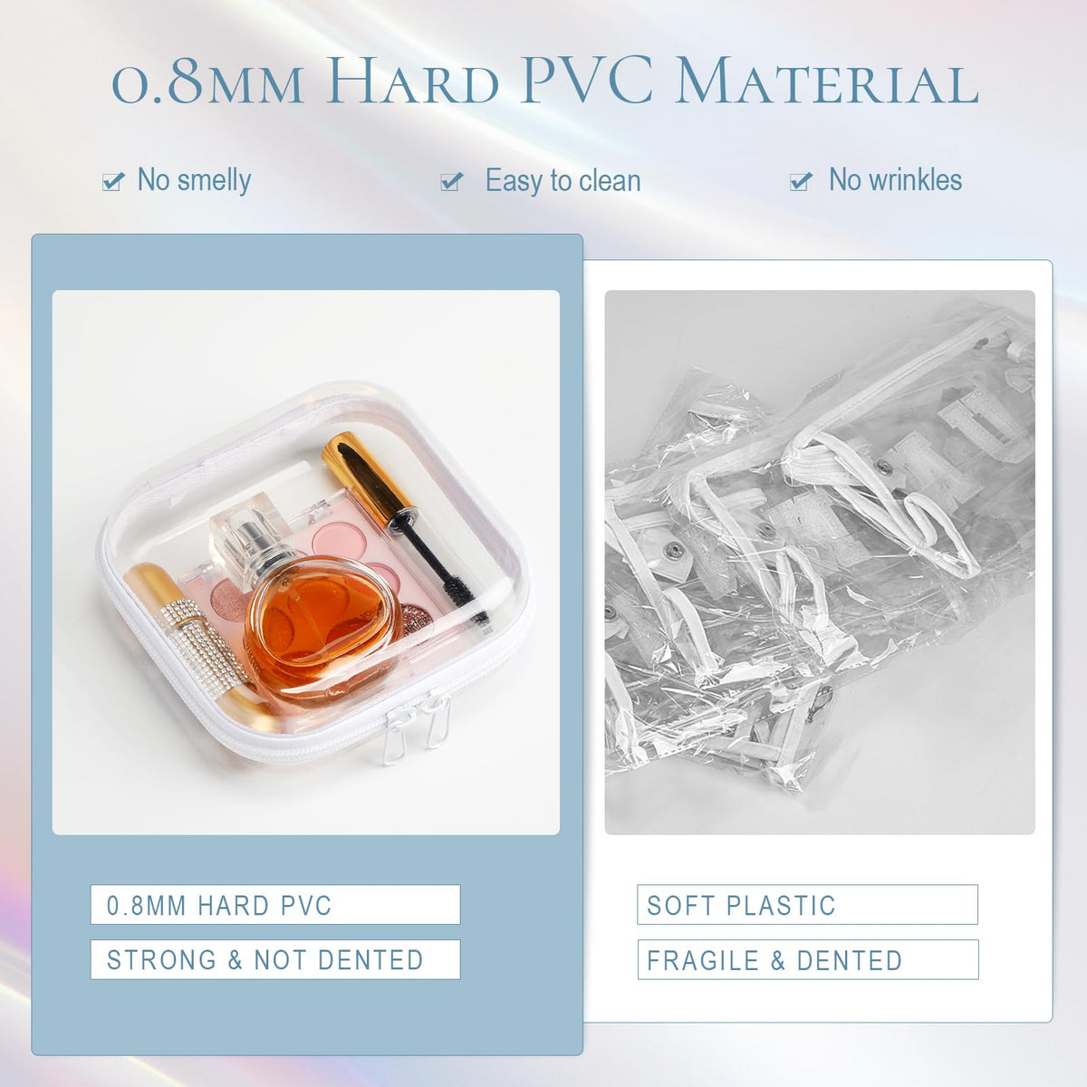 Sanwuta transparent makeup storage bag allowing quick view of contents.