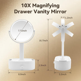 SANYCASA makeup mirror with lights 10x magnification helps spot lashes and pores clearly.