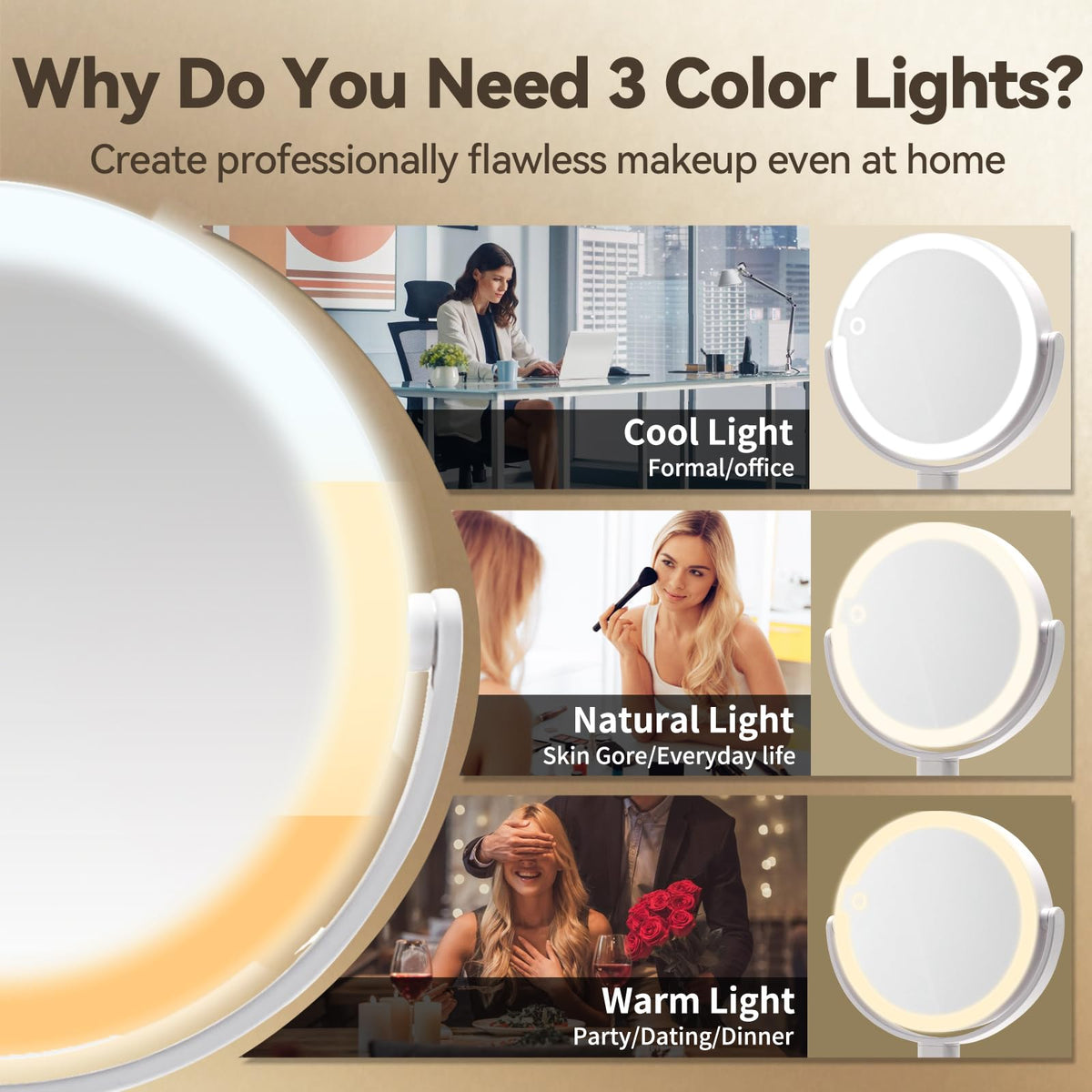SANYCASA makeup mirror with lights dimming creates soft, shadow-free illumination.