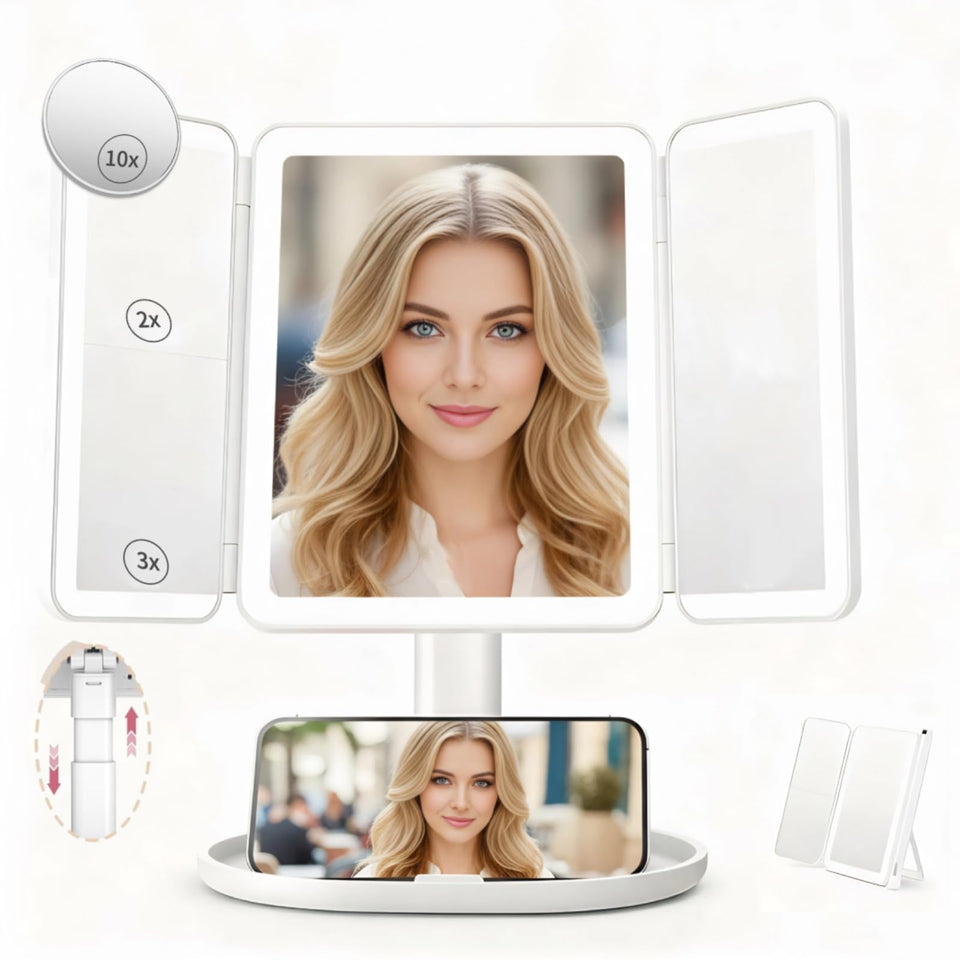SANYCASA makeup mirror with lights front view for precise makeup application.