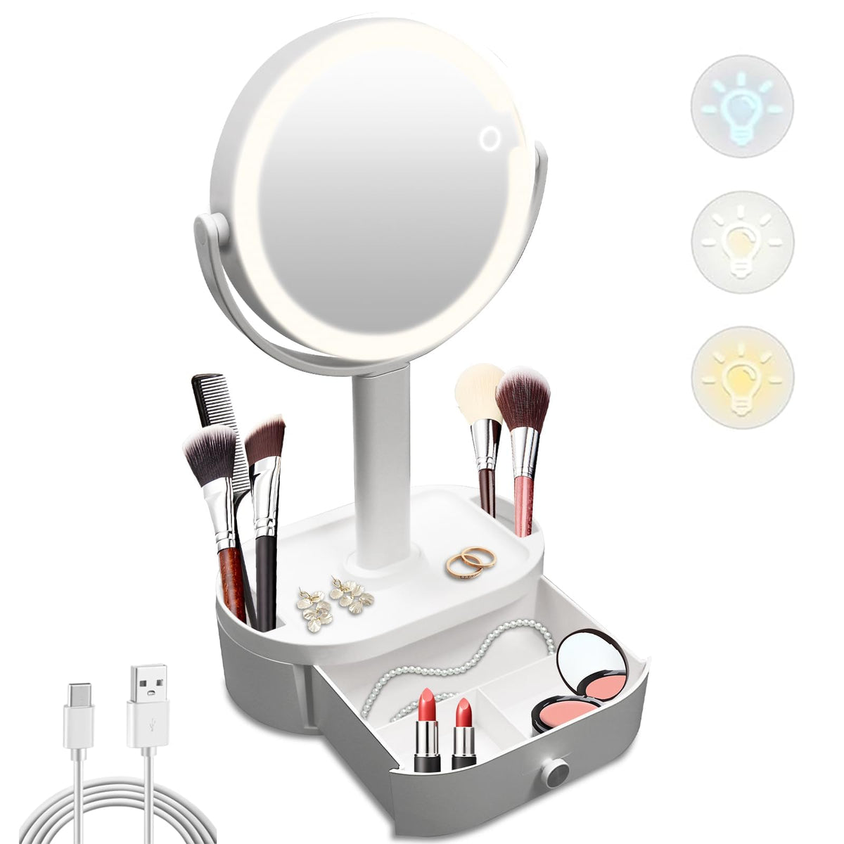 SANYCASA makeup mirror with lights front view for a sleek, precise makeup routine.