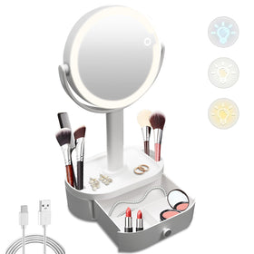 SANYCASA makeup mirror with lights front view for a sleek, precise makeup routine.