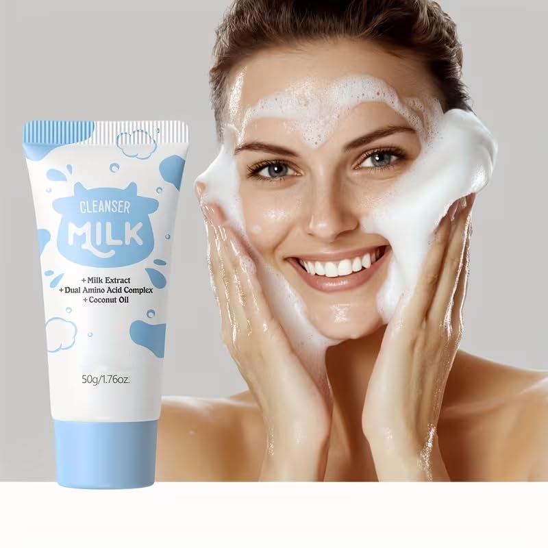 SANZHUAN Milk Skincare Set for Teens cleansing brush image highlights gentle exfoliation with soft bristles.