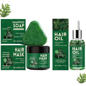 SANZHUAN Usman Grass Hair Oil bottle pour illustrating nourishing application for smooth, hydrated hair.