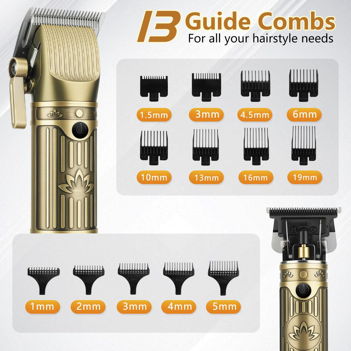 Saoilli thirteen guide combs capture versatile trimming lengths.