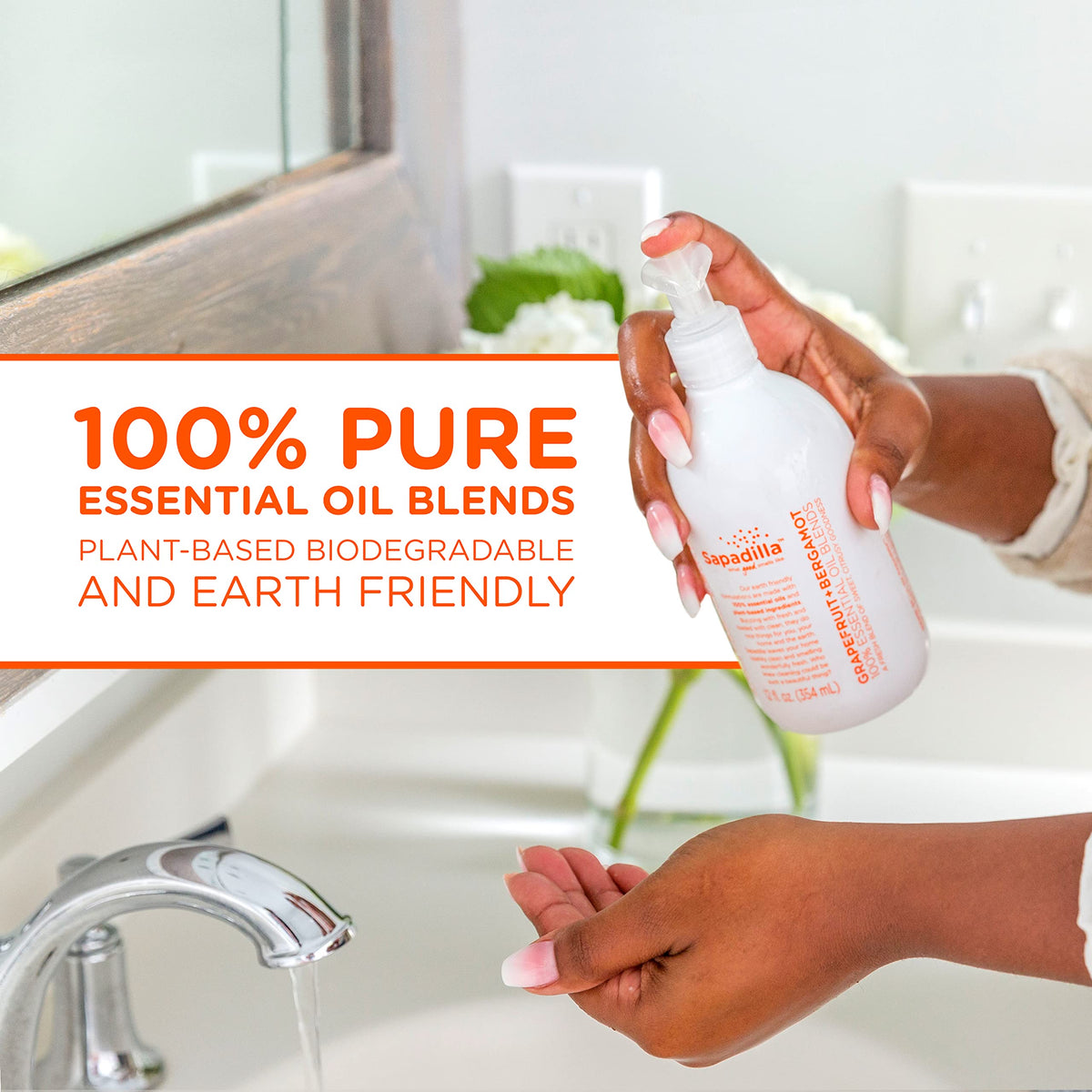 Sapadilla Grapefruit Bergamot hand soap pump showcasing easy dispensing.