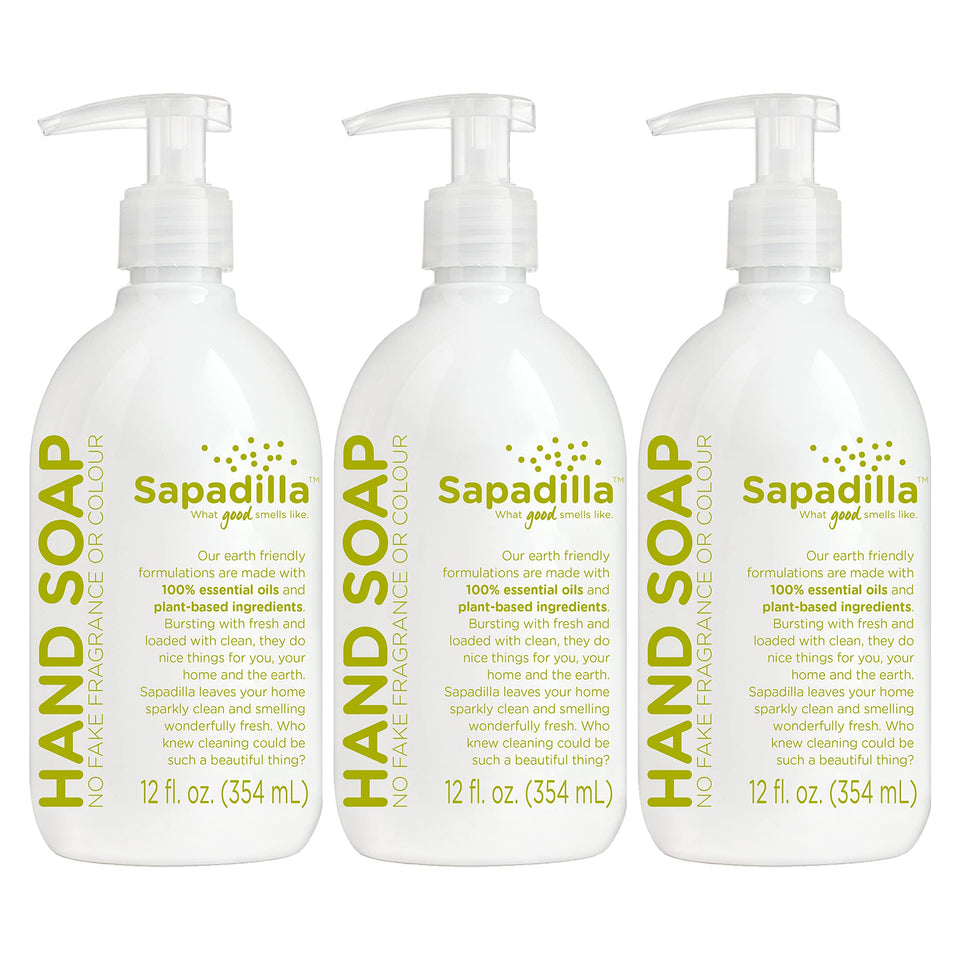 Sapadilla Rosemary and Peppermint hand soap bottle with aromatic oils for refreshing cleansing.