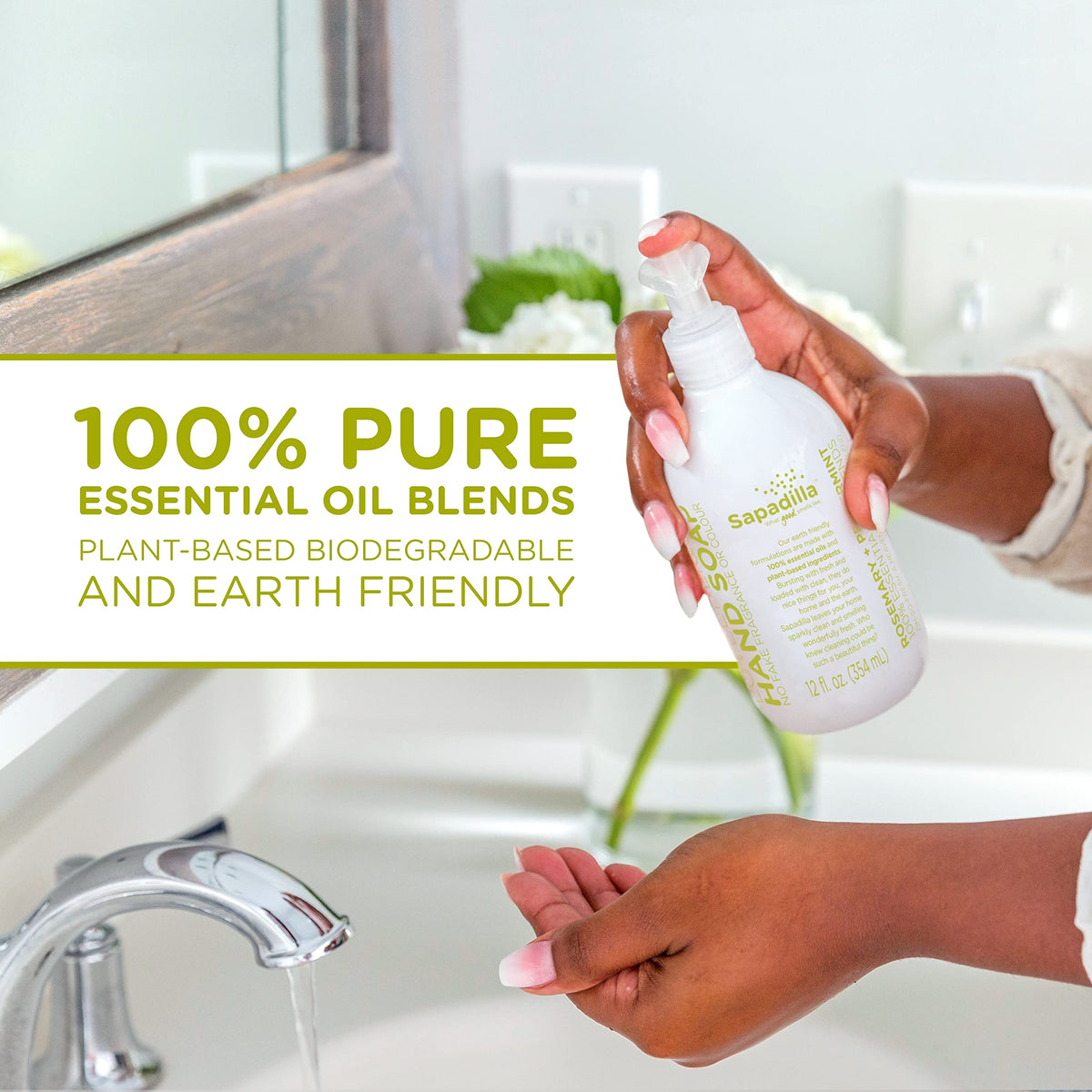  Sapadilla Rosemary Peppermint soap pump for easy, fragrant hand washing.