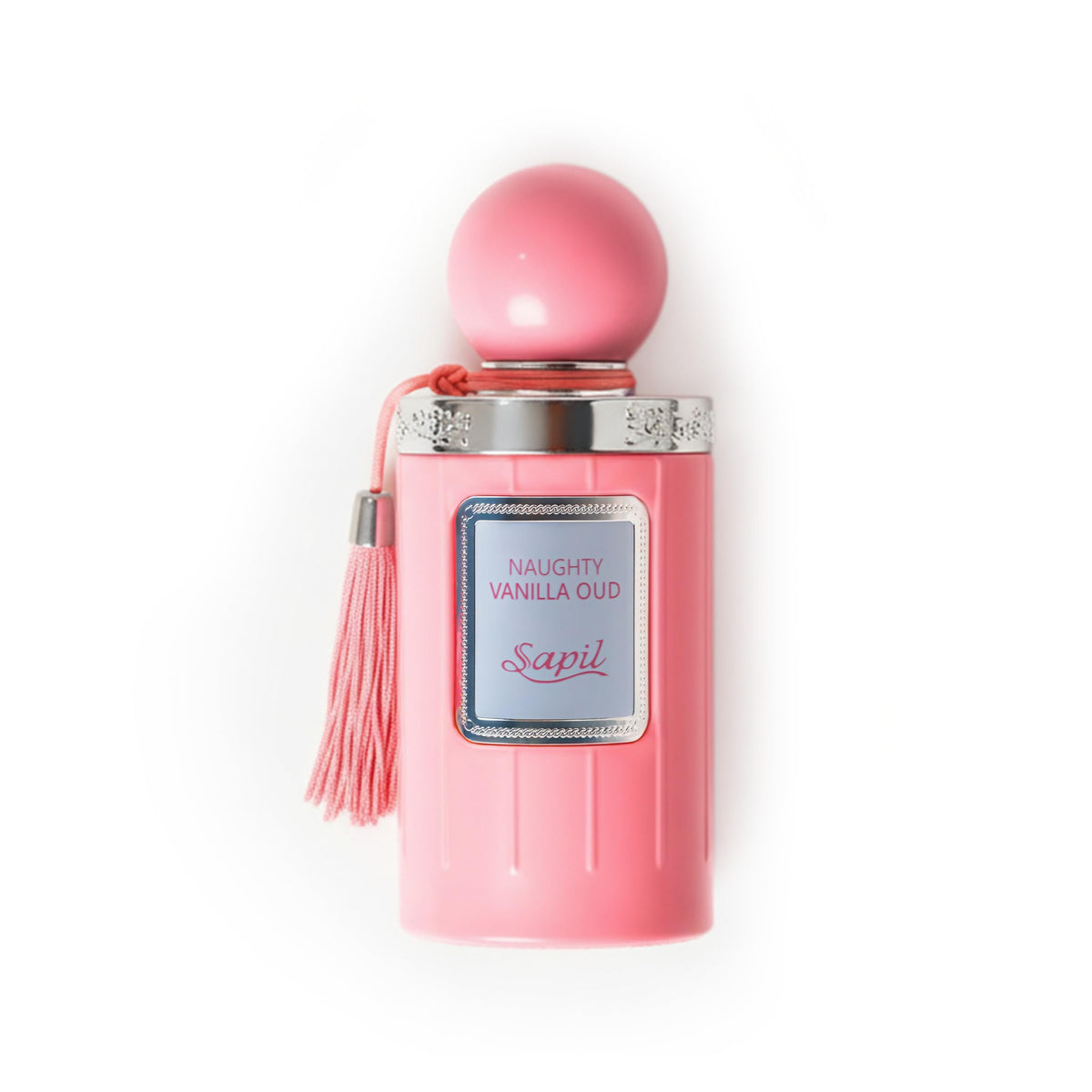 Sapil Naughty Vanilla Oud bottle front view, versatile unisex scent for day and night.