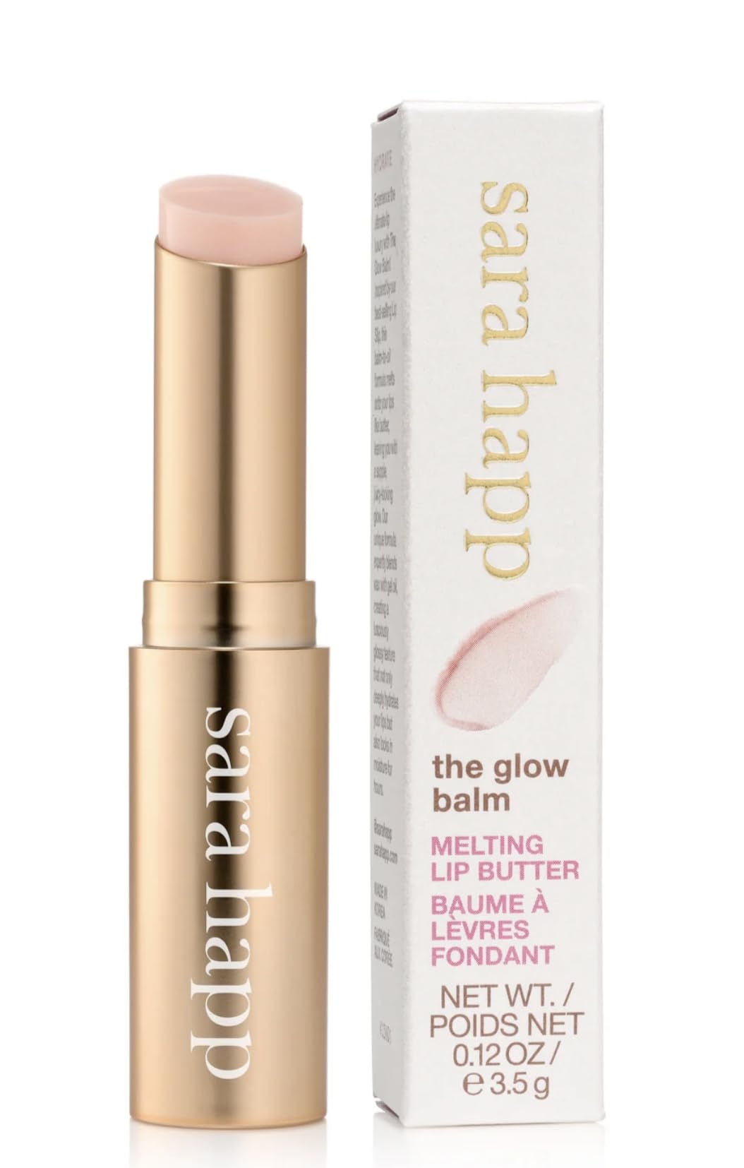 Sara Happ The Glow Balm lip-balm close-up showing a glossy, hydrated look