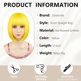 Sarannala Bob Wig 12in yellow color close-up shows vibrant texture