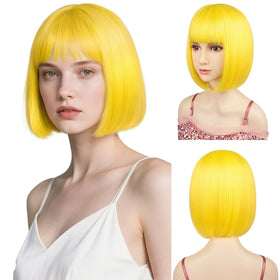 Sarannala Bob Wig 12in yellow straight bangs adds instant costume appeal
