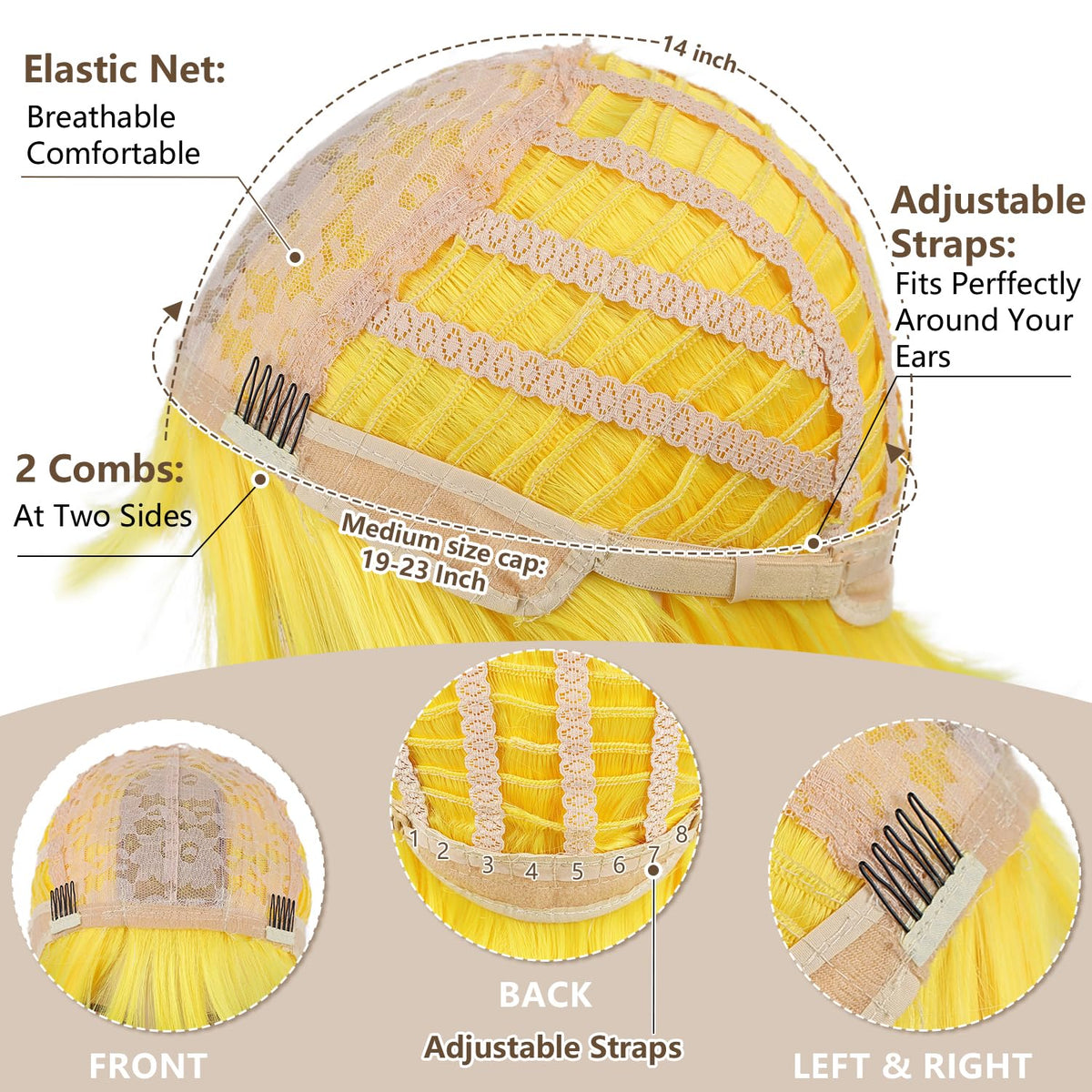 Sarannala Bob Wig adjustable straps provide secure, flexible fitting