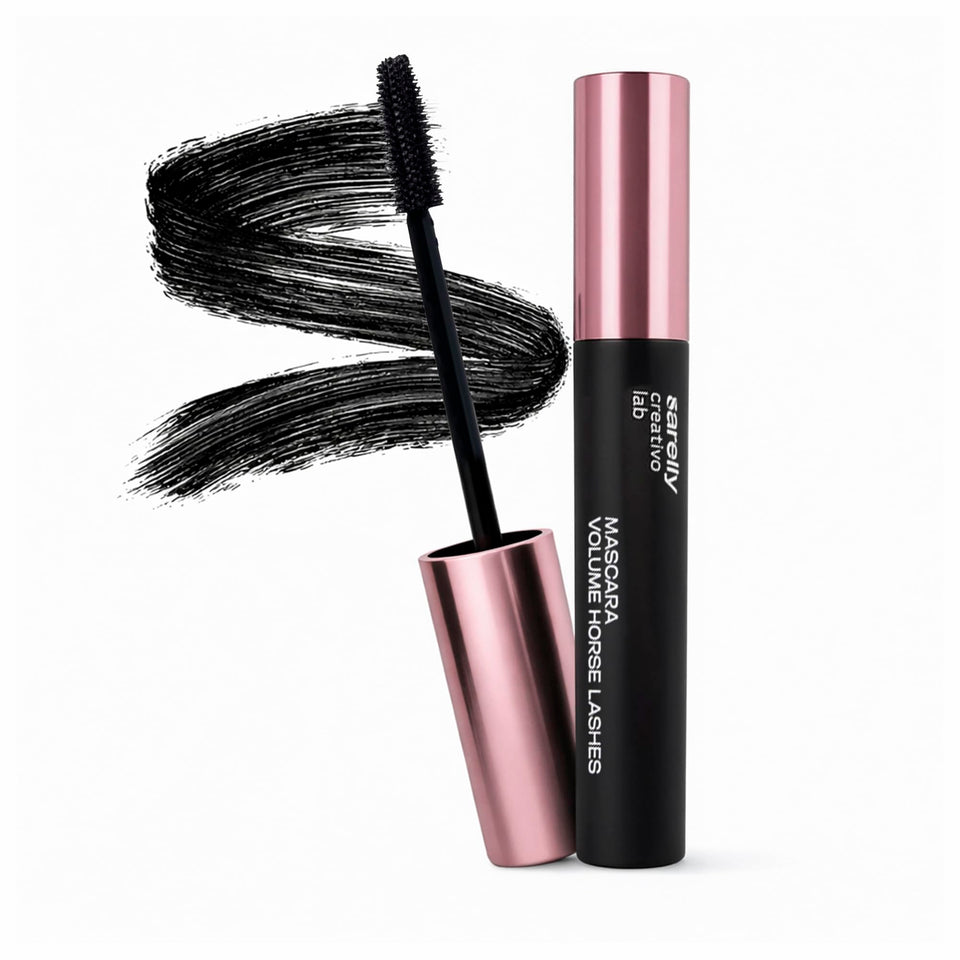 SARELLY Horse Lashes Mascara bottle showcases bold, buildable volume for dramatic lashes.