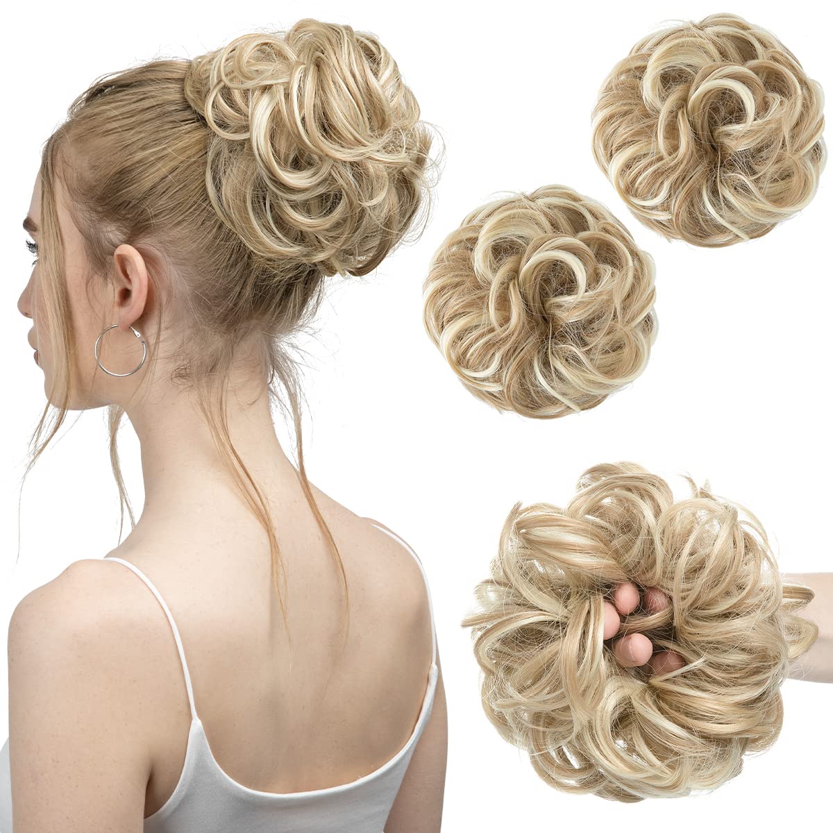 SARLA 2PCS messy bun with wavy curls for everyday natural styling.