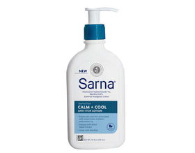 Sarna Calm + Cool lotion texture close-up highlighting non-greasy soothing feel