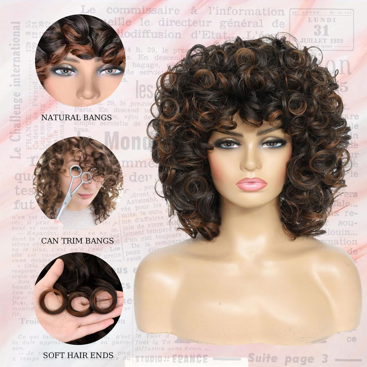 Sashowna shoulder-length afro wig displaying loose curls for versatile styles.