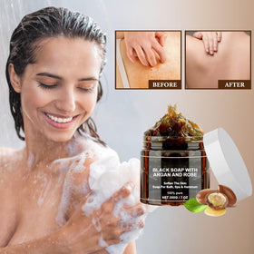 satasiam black soap used on face for refreshed skin
