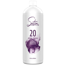 Satin 20 Volume Cream Developer bottle pour for balanced lift and color activation.