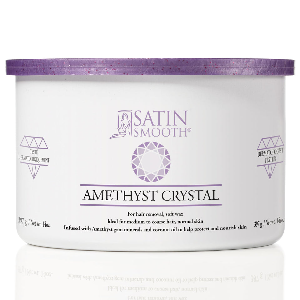 SATIN SMOOTH Amethyst Crystal Soft Wax bottle ready for a luxurious hair removal session.