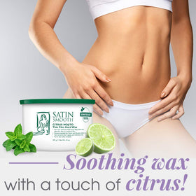 Satin Smooth Citrus Mojito wax spread on skin for gentle depilation in sensitive areas.