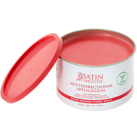 SATIN SMOOTH Ruby Rose hard wax bottle pour shows rose aroma for easy, smooth application.