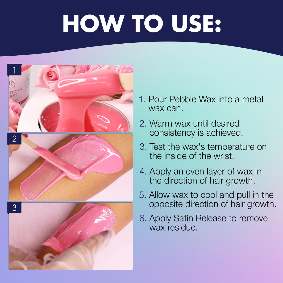 SATIN SMOOTH Ruby Rose hard wax vegan formula label suggests gentle skin solution.