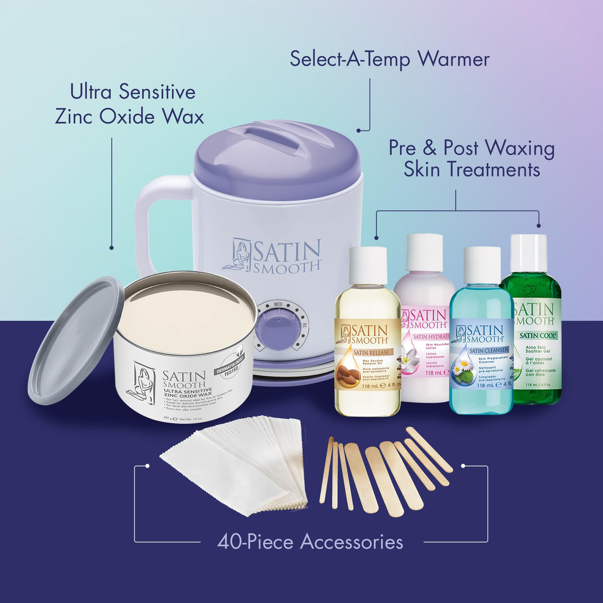 SATIN SMOOTH wax strips enable precise, mess-free removal.