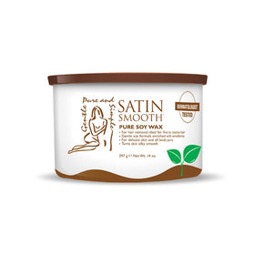 SATIN SMOOTH soy wax jar closeup, highlighting gentle formula for sensitive skin.