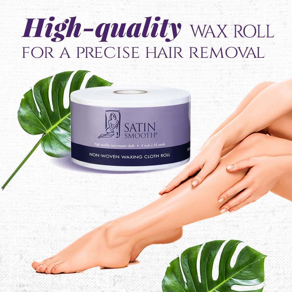 SATIN SMOOTH waxing cloth roll in use on arm for smooth waxing.
