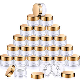 SATINIOR empty clear jar with gold lid showing compact 1oz cosmetic storage and elegance