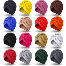 SATINIOR stretch turban 16-piece set, soft and breathable head wrap for daily wear.