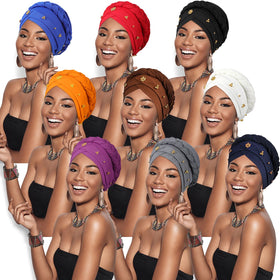 SATINIOR turban braid headscarf in black with beads for versatile daily wear