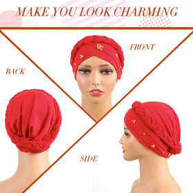 SATINIOR coffee turban braid headscarf with beads for casual outfits