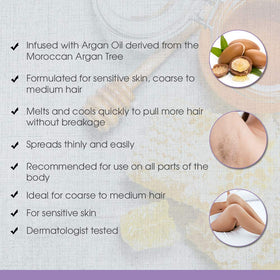 SATIN SMOOTH wax with argan oil soothing sensitive skin during waxing