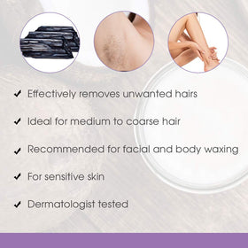 Hands apply the wax on legs and arms for consistent results.