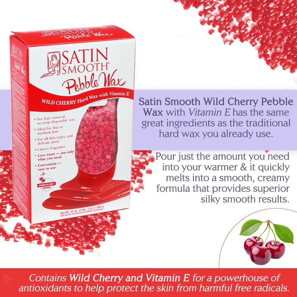 SATIN SMOOTH Wild Cherry Pebble Wax jar application enabling mess-free waxing