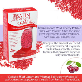 SATIN SMOOTH Wild Cherry Pebble Wax jar application enabling mess-free waxing