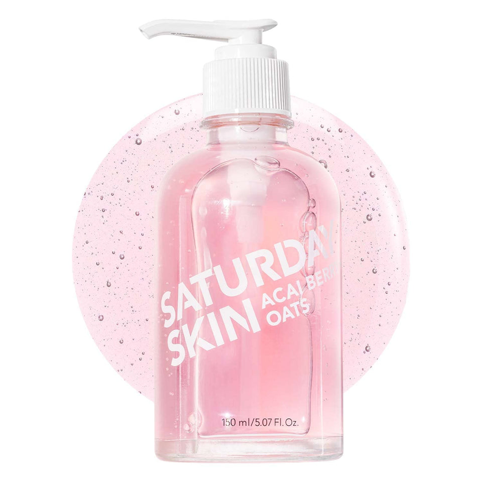 Saturday Skin hydrating gel cleanser bottle ready for daily use