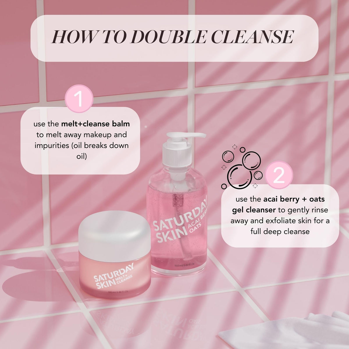 Makeup removal action showing cleansing power with Saturday Skin